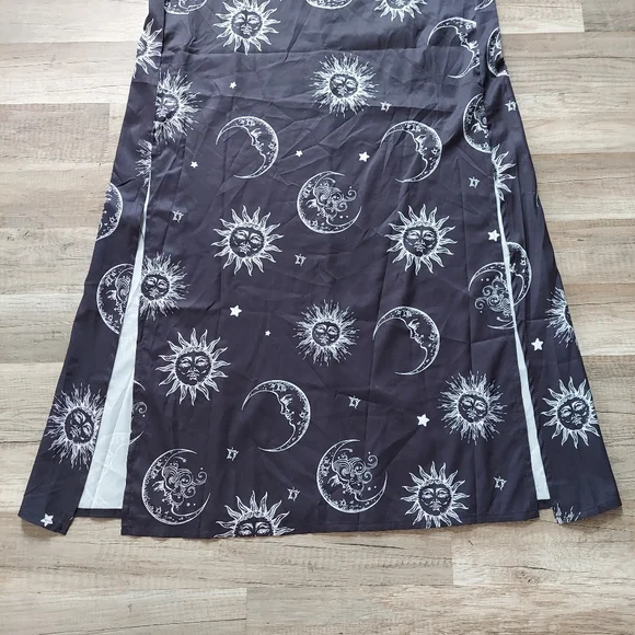 Celestial Sun Moon Star Print Midi Dress Large Goth Witch Fairy Zodiac Astrology - Picture 6 of 13